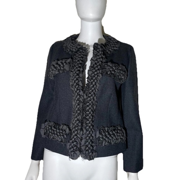J Crew Womens Wool Blazer Sz 8 Embellished Cropped Modern Office CEO Lady Jacket - Picture 2 of 16